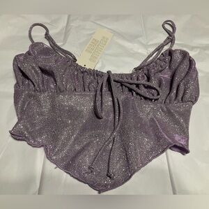 NWT! Urban Outfitters Stretch Glitter Pink Ruched Crop Tank Top